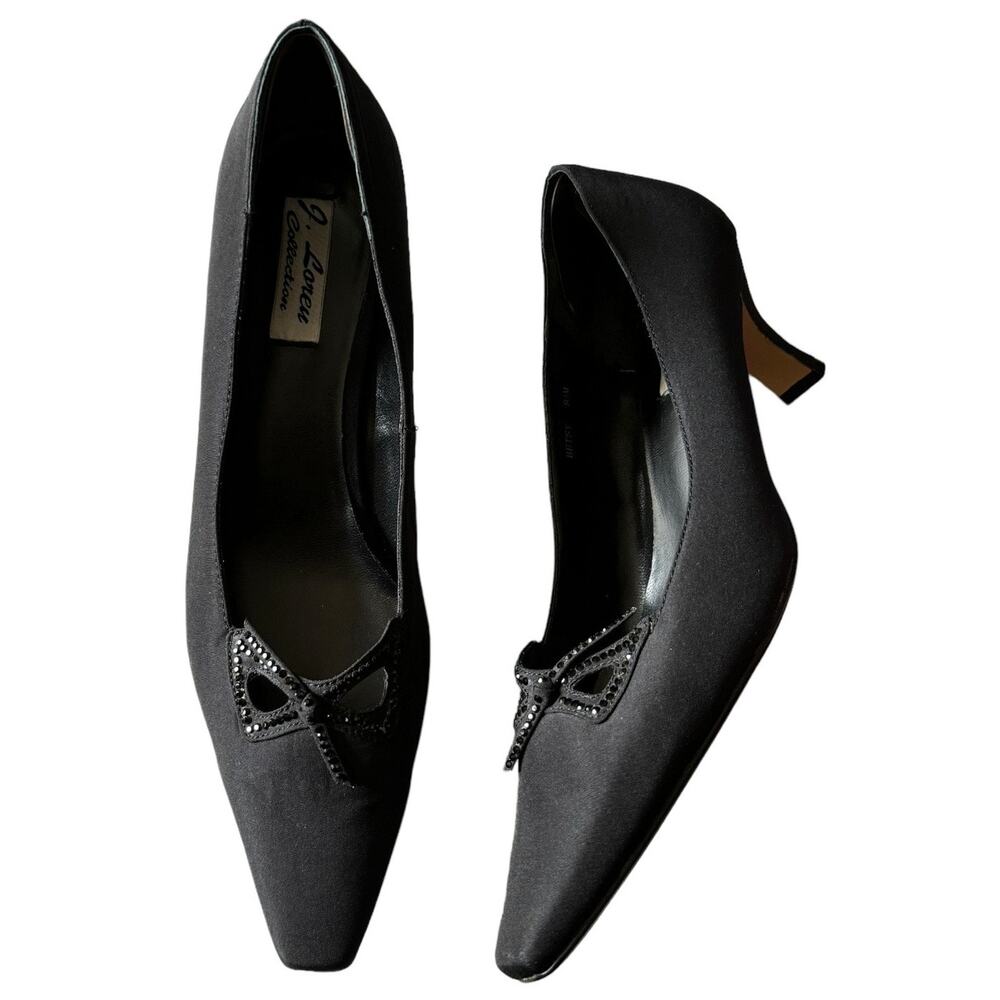 Vintage J. Loren Collection Betsy 2" Heel Black Rhinestone square toe size 8.5